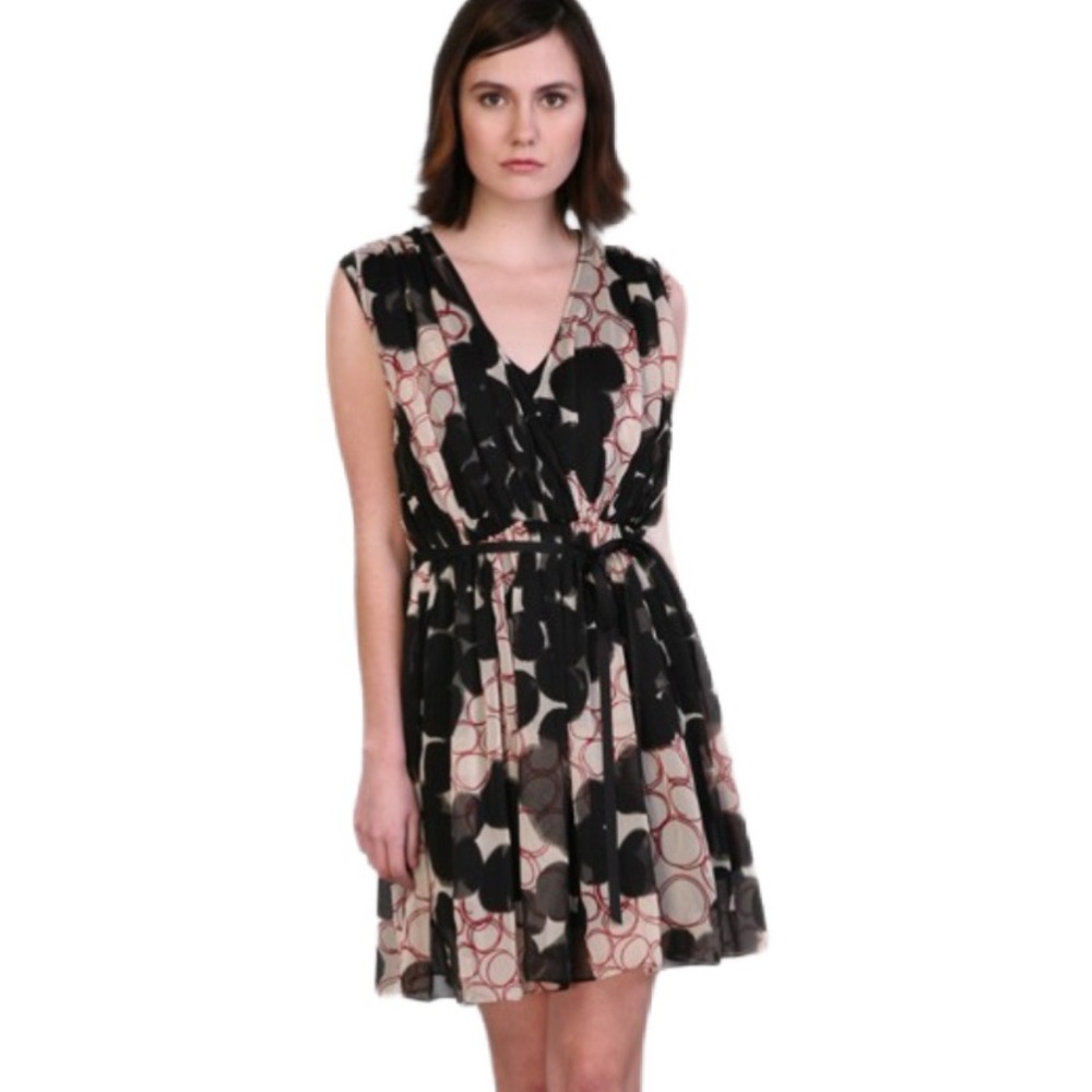 Line & Dot Black and Cream Sheer Mini Coverup Size L New With Tags